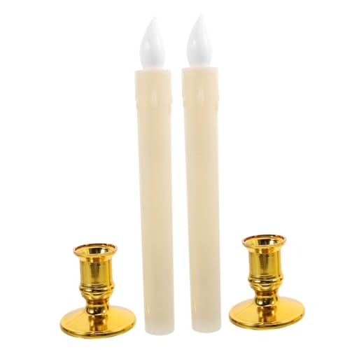 2 Velas LED sin Llama de ABS en Tono Beige Reutilizables para Centros de Mesa
