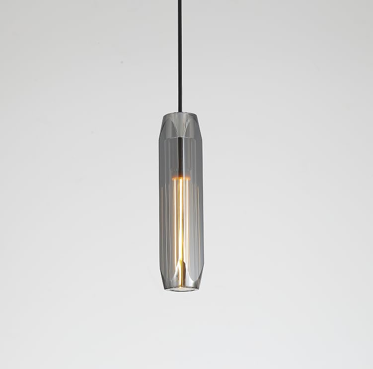 Image of 11.8 inch Modern Pendant Light Fixture with Smoke Gray Crystal Lampshade, Adjustable Hanging Ceiling Pendant Lighting for Kitchen Island Dining Room Bar Counter