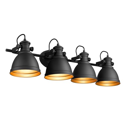 Image of 4-Light Black Bathroom Vanity Light Over Mirror, Metal Shade