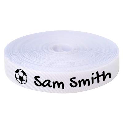 100 Etiquetas Personalizadas con Nombre e Icono pelota para marcar la ropa. Etiquetas de tela blanca termoadhesiva para planchar en camisetas, pantalones, abrigos y todo tipo de prendas de niños.