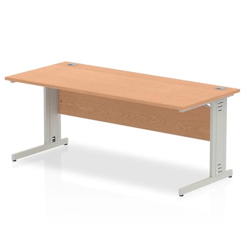 Image of Impulse Straight Desk, Silver Cable Managed Leg - 800mm deep, Oak, 1800