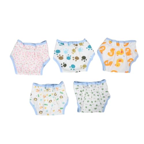Healvian Cloth Diaper Pants 5Pcs with Printed Patterns – Breathable Cotton Reusable Newborn Nappies for Premature Babies and Potty Training