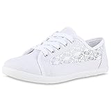 VAN HILL Sneakers Low Damen Spitze Turnschuhe Leder-Optik Schuhe 141912 Weiss 38