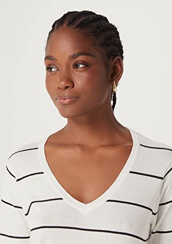 Blusão Básico Feminino Listrado Em Tricô De Algodão Off White M