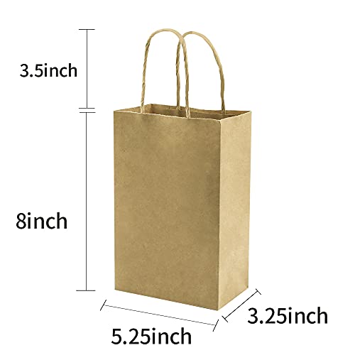 Bagmad B200-214 Sturdy 5.25X3.25X8 Inch 100 Pack Small Paper Bags With Handles Bulk, Bagmad Brown Kraft Bags thumb #1