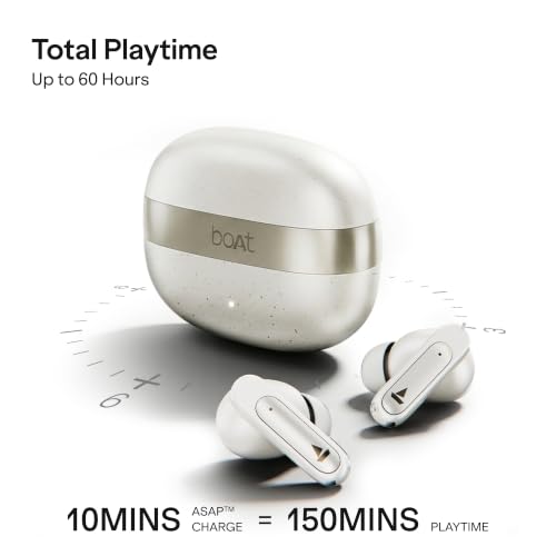 Image of boAt Airdopes Plus 224, Powerful Spatial Audio, 60H Playback, Quad Mics AI-ENx, 13 mm Drivers, Hearables App, Multipoint Connectivity, Google Fast Pair, Bluetooth v6.0 TWS Earbuds (Off White)
