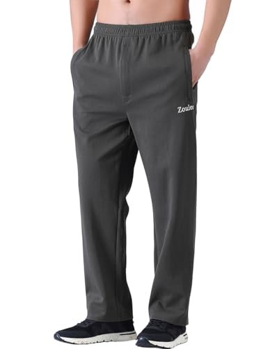 Zoulee Men's Open-Bottom Cotton Track Pants Sweatpants Jogging Pants with Zip Fly2