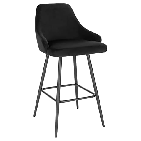 Lestarain Barstool Counter Height Bar Stool, Breakfast Bar Chair with Backrest, Footrest, Velvet Bar Stool Dining Chair, Kitchen Island Stool,Black, Seat Height 67cm LBAI61001-1 Cover