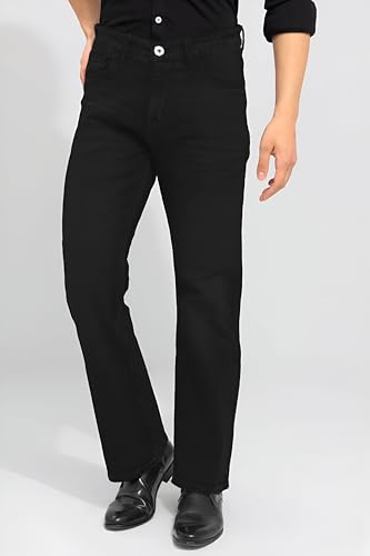 Image of Waltz Men's High Waist Stretchable Boot Cut Wide Leg Flared Casual Denim Bell Bottom Jeans Pants for Men - Comes in Multiple Sizes & Colours (Black, Dark & Light Blue, Grey, White & Khaki) 28 to 40