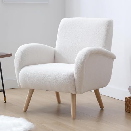 chairus Butaca Ocio Moderno Sofá de Salón Individual con Patas de Madera, Sillón Pequeño Lectura para Sala de Estar/Dormitorio, Blanco