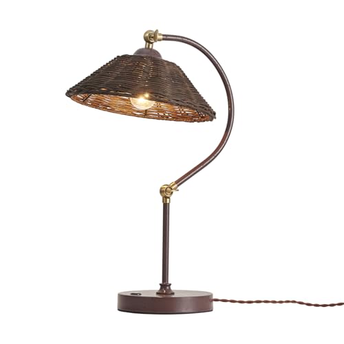 Woven Rattan Bedside Table Lamp for Bedroom, Boho Plug in Handmad...