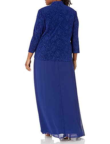 Alex Evenings Women's Size Long Dress With Mandarin Neckline (Regular Petite Plus), Electric Blue Jacket, 18W #TOP1