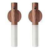 LANDGOO Motion Sensor Night Lights Magnet Body Sensor Hallway, Rechargeable Led Light Portable Stairway, Wooden Wall Sconce Battery Powered Cabinet Lights(Walnut Wood 2PCS)