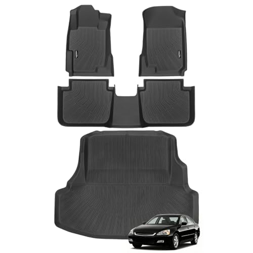 Tongama-Floor Mats for 2003-2007 Honda Accord Sedan(Not for Coupe) All Weather TPE Floor Liners and Trunk Mat Protectors for Honda Accord Waterproof Interior Accessories