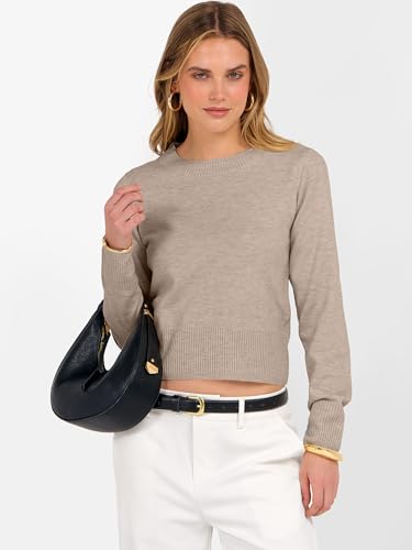 Image of ANRABESS Women's Long Sleeve Sweaters Cropped Crew Neck | Business Casual Tops,Light Weight Comfy Knit,Pullover ShortSweater,Basic Classic,Fall Fashion Winter Layer Clothes