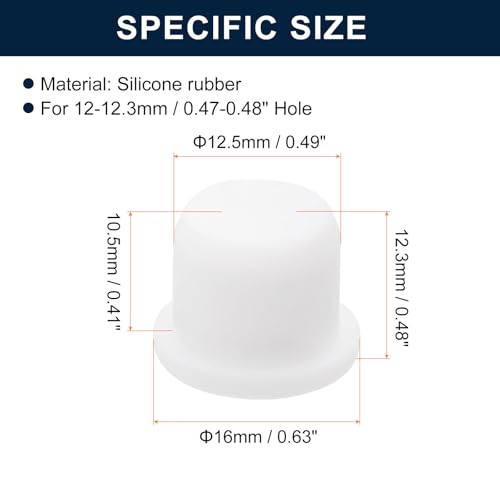 Image of uxcell 16 Pieces White Rubber Stopper, 12.5mm Plug Holes for 12-12.3mm /0.47-0.48 inch Hole