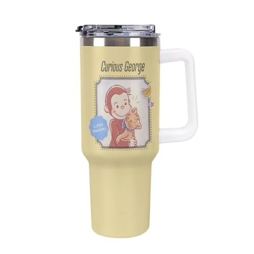 車用コップ 車用タンブラー おさるのジョージ 水筒 魔法瓶 ステンレス製 保温保冷 持ち手付き ストロー&蓋付き 大容量 家庭用 車用 1200ml