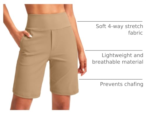 Image of SANTINY Women's 9 inch High Waisted Bermuda Shorts with 4 Pockets Knee Length Long Shorts for Women Workout Athletic Casual
