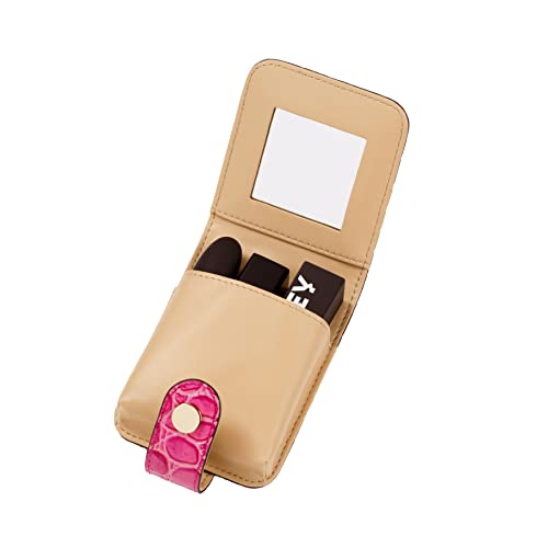 Cockatoo Leather Lipstick Case with Mirror Makeup Holder Portable Small Cosmetic Bag for Women More Colors