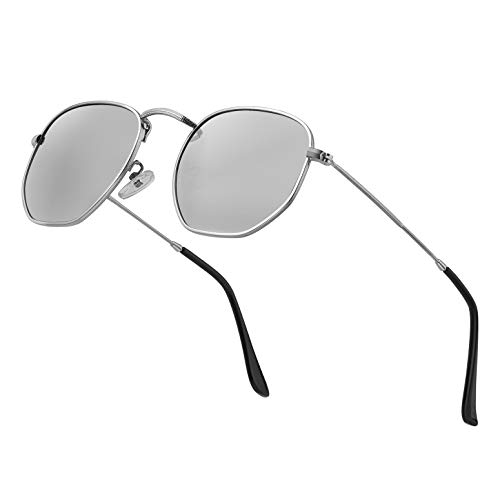 Image of Hipster Hexagonal Polarized Sunglasses Men Women Geometric Square Small Vintage Metal Frame Retro Shade Glasses