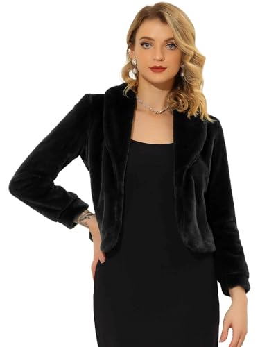 Allegra K Women's Fur Coat Fasion Winter Open Front Cropped Jacket Lapel Long Sleeve Fluffy Faux Fur Coat X-Large Black