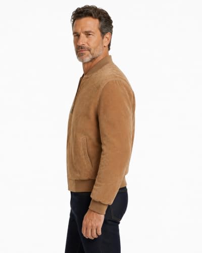 Image of REED EST. 1950 Men's Luxury Suede Leather Baseball Jacket - Premium Soft Suede with Smooth Interior Lining