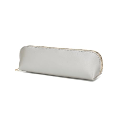 Image of Pencil Case Small Pencil Pouch Slim Zipper Pen Holder School Office College(Pearl Silver,Faux Leather)