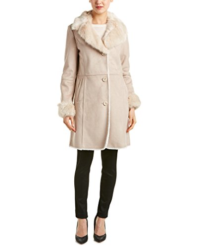 T Tahari Women's Paige Faux Shearling Single Breasted Coat with Oversized Collar, Pale Pink, M