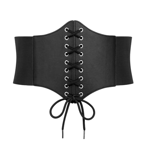 JASGOOD Waist Corset Belt for Women Retro Elastic Lace-up Wide Waist Cinch Belt Pirate Waspie for Halloween Costume