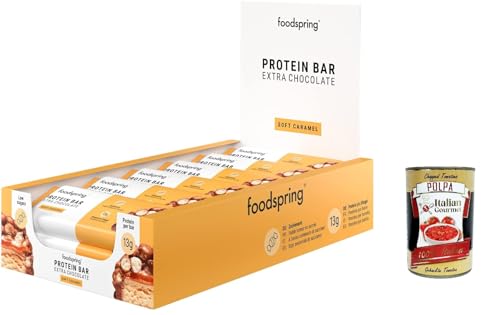 Foodspring Extra Chocolate Protein Bar, Proteinriegel weicher Karamell, 12x45g, der perfekte Snack mit hohem Proteingehalt mit echter Schokolade und weniger Zucker + Italian Gourmet polpa 400g