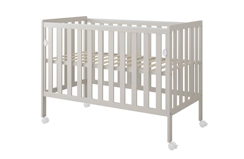 zee Bambi Cuna Colecho Bebe 120x60 cm Color Cachemira con Colchon y Ruedas Lateral Abatible Somier Regulable 3 Alturas Cuna Portatil Bebe