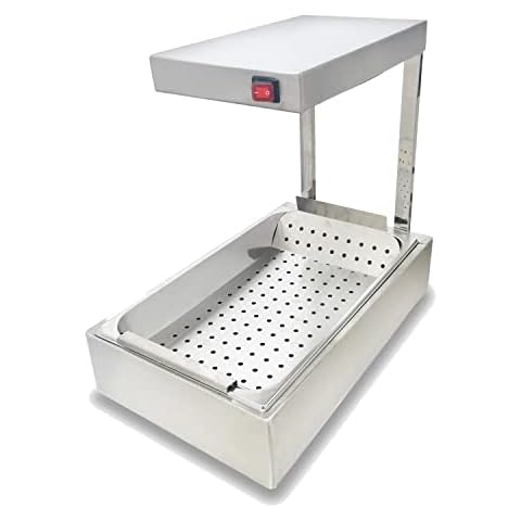 KOUWO Commercial French Fry Warmer Infrared Strip Heat Lamp Fries Warmer Station with 1/1 Pan Cover