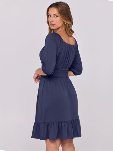 Image of ANRABESS Womens Lantern Short Sleeve Square Neck Casual Flowy Mini Dresses 2026 Holiday Summer Spring Beach Vacation Clothes