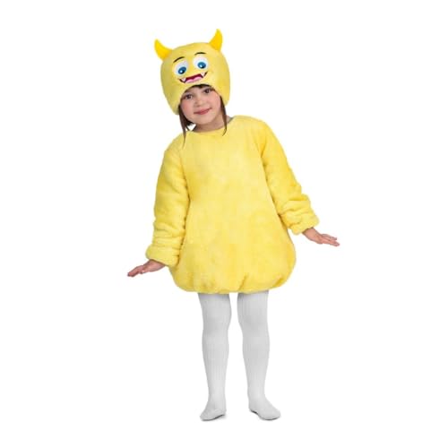 My Other Me - Disfraz de Monstruo unisex con gorro y mono reversibles en amarillo y azul infantil talla 3-4 años. Perfecto para fiestas de cumpleaños encantadoras