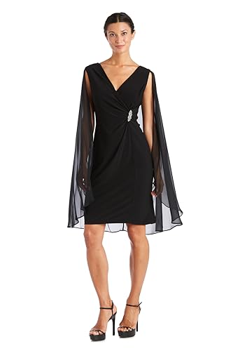 Image of R&M Richards Women's Knee-Length Wrap Dress W /Rhinestone Waist Detail & Chiffon Duster Cape