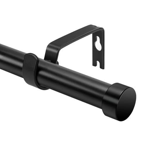 WISYOK Curtain Poles 45 to 114cm, Adjustable Black Curtain Rods with Brackets Fitting Set, 25mm Curtain Poles for Bedroom, Living Room, Outdoor