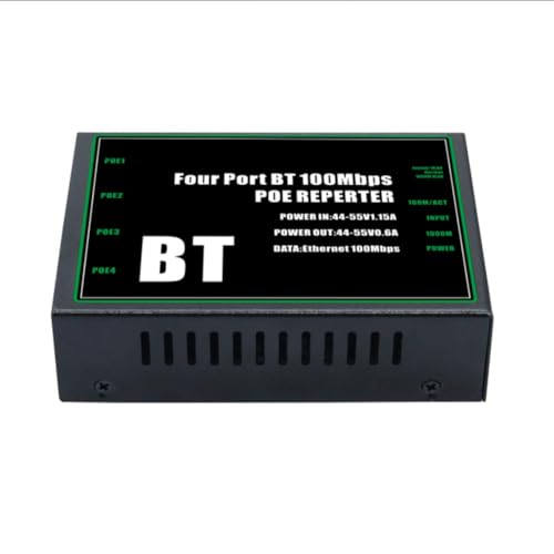 Bosiyrggrl Extensor PoE BT de 4 Puertos A 100 Mbps, 10/100 Mbps, 1 Entrada, 4 Salidas, IEEE802.3, Repetidor PoE BT para Cámara PoE de 48 V, Punto de Acceso Inalámbrico