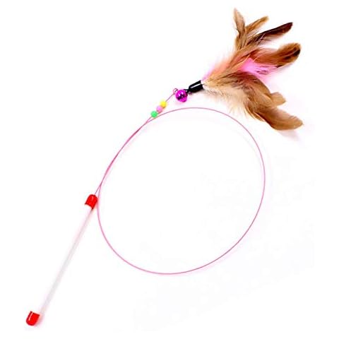 SLSON Feather Teaser Cat Toy, Interactive Cat Catcher and Exerciser Wand for Cats and Kitten Playing, with Feather, Bell and Flexible Wire Cover