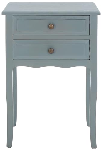 SAFAVIEH Home Collection – Lori Blue End Table with Two Storage Drawers, French Farmhouse Accent Table, Scalloped Apron Design, Fully Assembled (AMH6576G)
