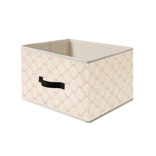 Image of Coquette Pink Bow Storage Bins, Preppy Girly Pink Ribbon Aesthetic Collapsible Fabric Storage Basket Organizer for Clothes Toys Books Girls Room Dorm Bedroom