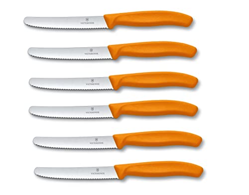 Victorinox 6 Stück Tafelmesser Swiss Classic Orange Tomatenmesser Küchenmesser