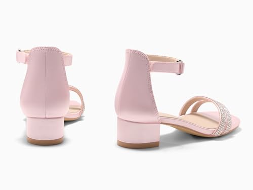 Image of Coutgo Girls Dress Shoes Sandals Chunky Low Heels Rhinestone Strap Flower Girl Wedding Party Shoes