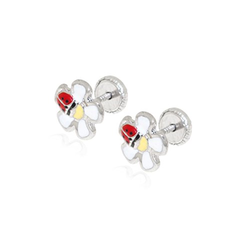 Pendientes niña plata flor mariquita para lucir en el colegio 2
