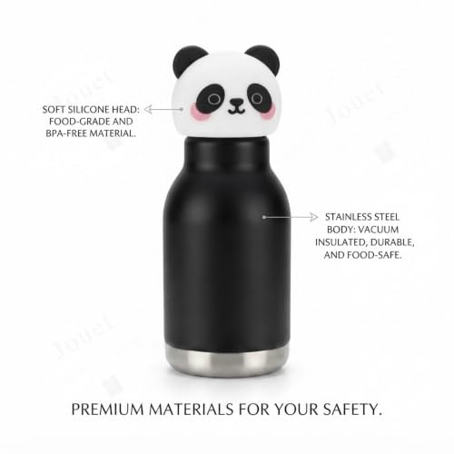Image of JOUET 400ml Stainless Steel Kids Water Bottle with Cute Panda Lid, Leakproof Drinking Bottle for School, Travel, Sports & Everyday Use