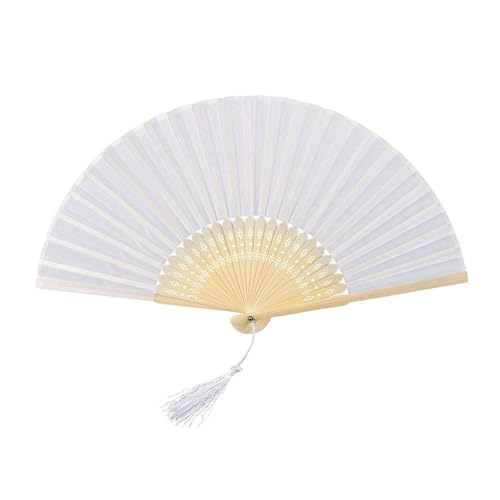 CVFRTT Paquete De 2 Abanicos De Tela Blanca, Abanicos Plegables, Abanicos De Regalo, Abanicos Decorativos, Decoraciones para El Hogar, Accesorios para Actuaciones En Escenario