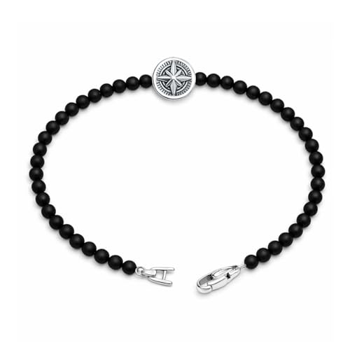 Pulsera de Plata 925 con Onix Negro y Dije de Cruz y Brújula miniatura 6