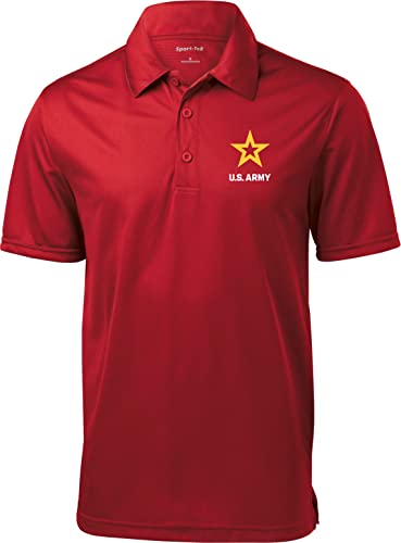 US Army Star Logo White Chest Print Textured Polo Shirt, XL Red