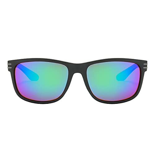 Piranha Logan Men's Polarized Black Sunglasses with Square Frame and Green Mirror Lens2