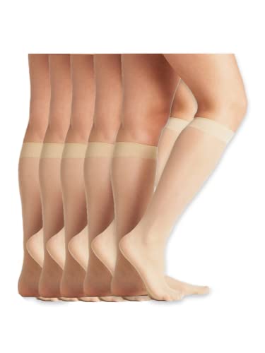 On The Go Hosiery Women's Plus-Size Sheer Knee-Highs (5 Pair Value Pack) (Queen, Nude), H-01