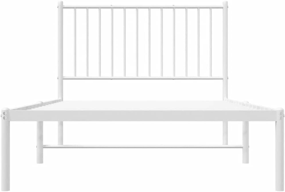 vidaXL 12-Inch White Metal Twin Bed Frame with Headboard, Heavy-Duty Construction with Under-Bed Storage for Modern Bedroom, No Box Spring Needed & Easy Assembly, No Mattress